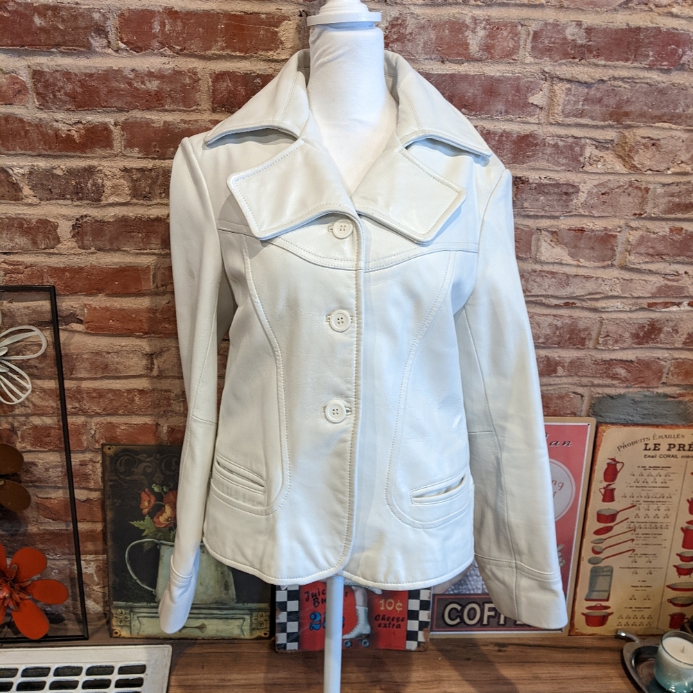 Adler Collection white leather jacket Medium